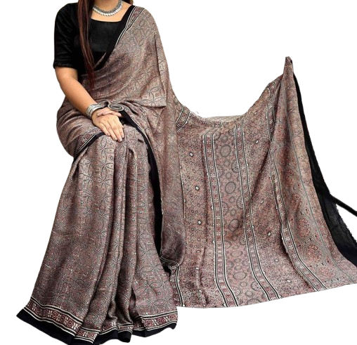 Ajrak Design Saree