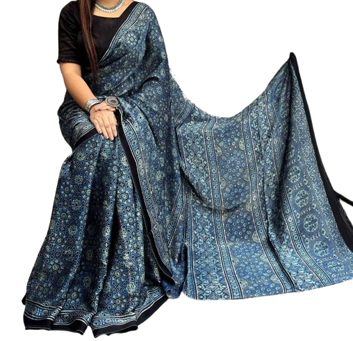 Ajrak Design Saree