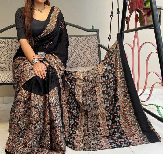 Ajrak Design Saree Colorful