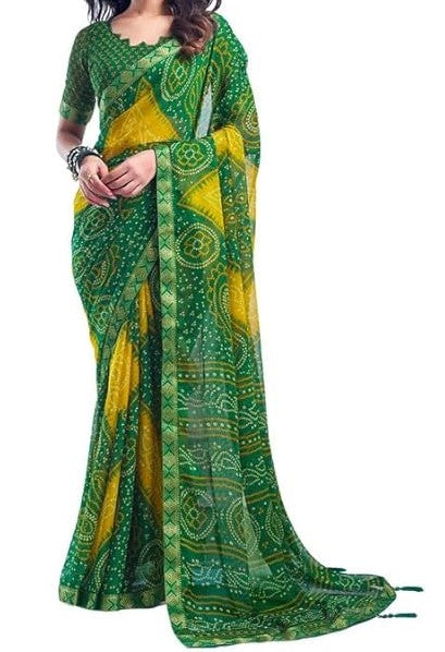 Bandhani Chiffon Saree Colorful