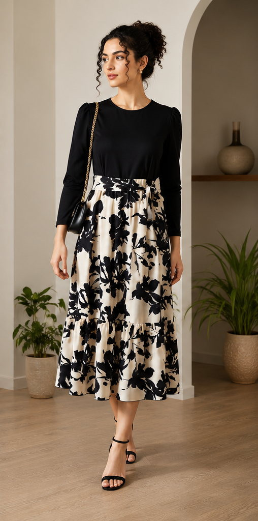 Elegant Floral Print Long Sleeve Dress