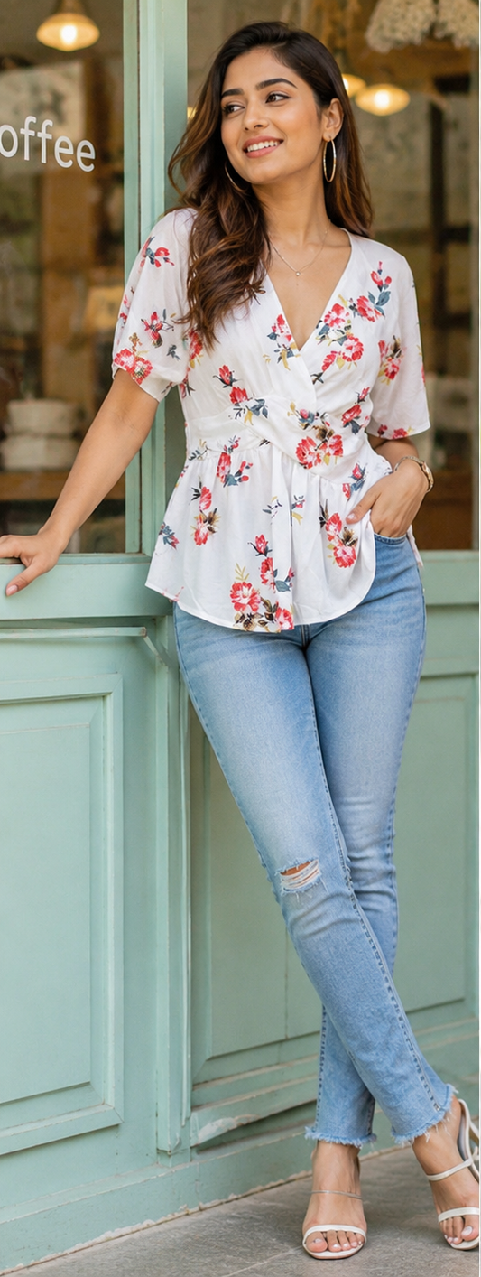Floral Elegance Wrap Top